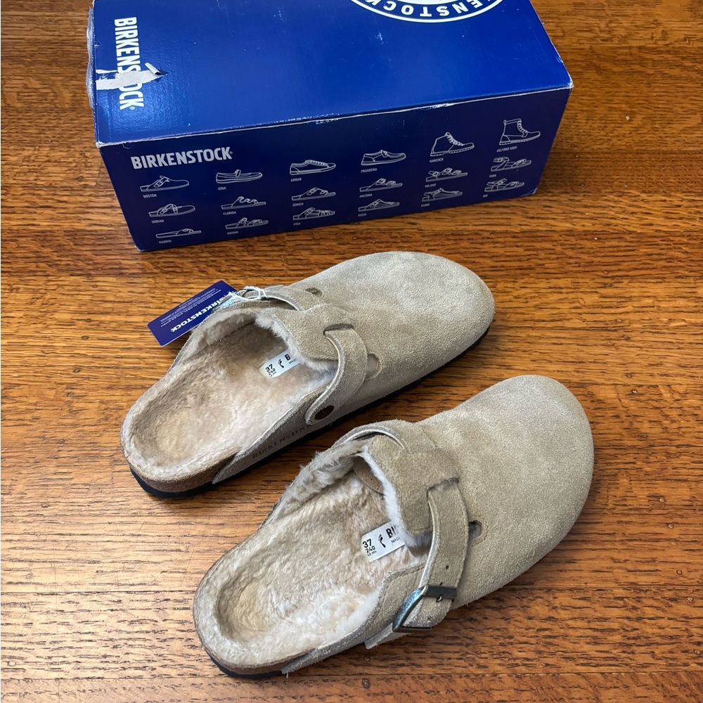 Birkenstock Boston Shearling Clogs in Taupe - Picture 2 of 7